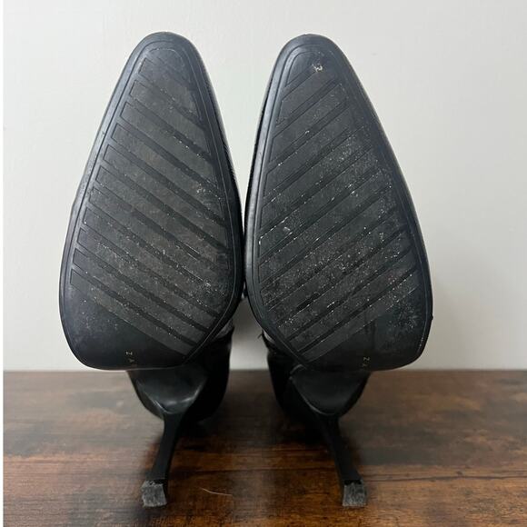 Zara Faux-Patent Leather Ankle Boots Black Stiletto Heel Sz 40 Pointed Toe Goth - Picture 10 of 12